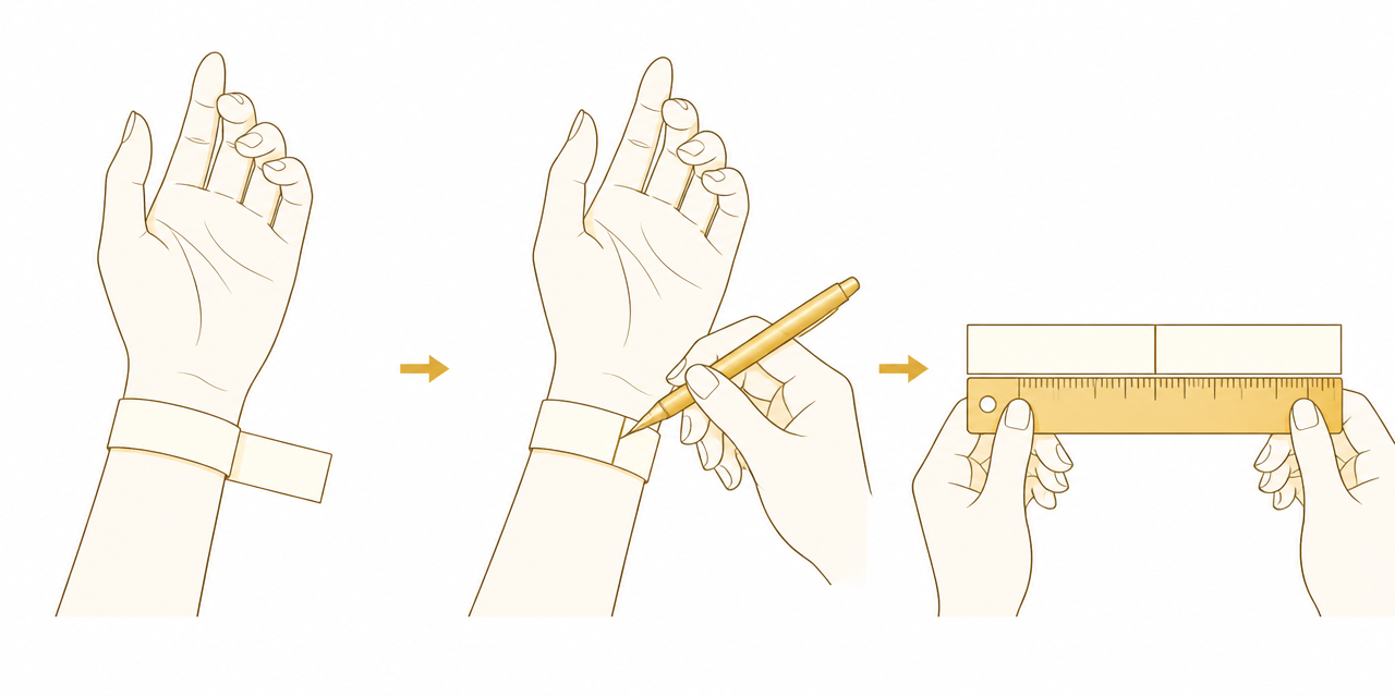 Ilustración: envolver la muñeca con una tira de papel, marcarla y medirla con una regla
